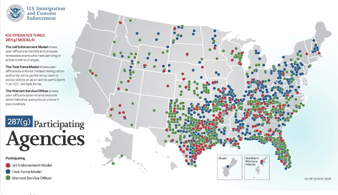 a map of 287(g) MOAs throughout the USA