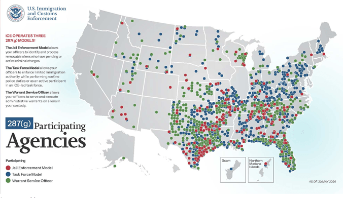 a map of 287(g) MOAs throughout the USA