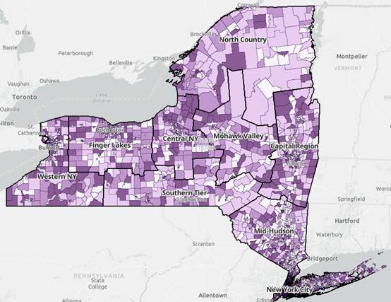 Shows childcare deserts in NYS 